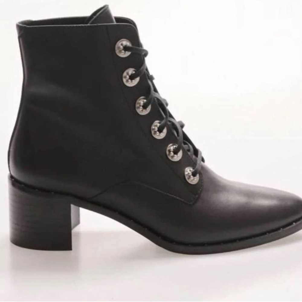 Freda Salvador Black Lace-Up Ace combat boot leather size 5
